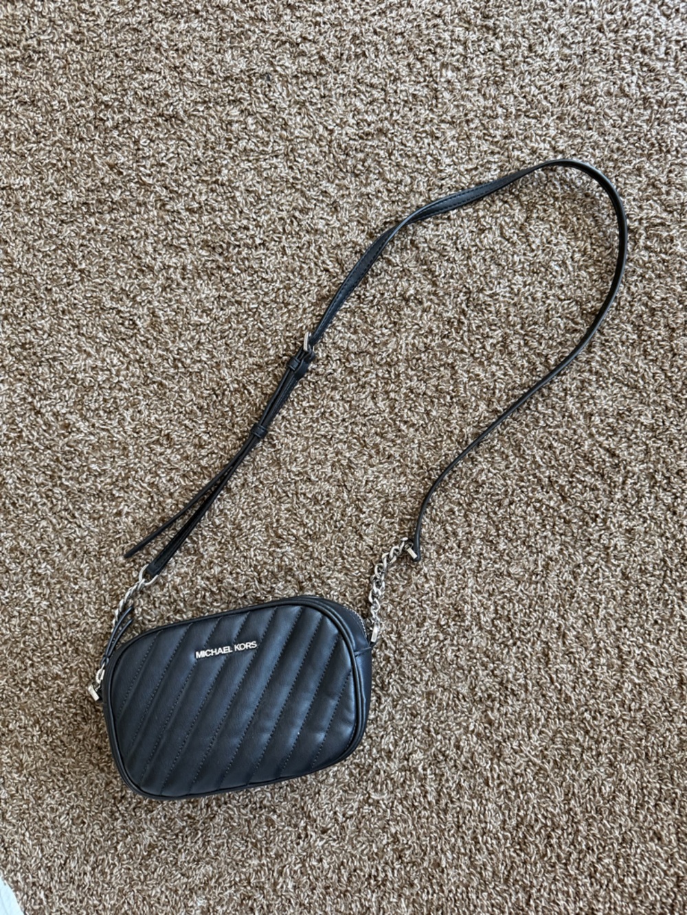 MICHAEL KORS Black Quilted Camera Crossbody with Chain Strap